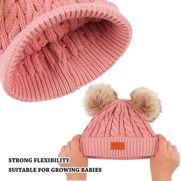 Dark Pink Winter Girls & Boys Warm Hats Set; Toddler Scarf Set - Picture 3 of 4